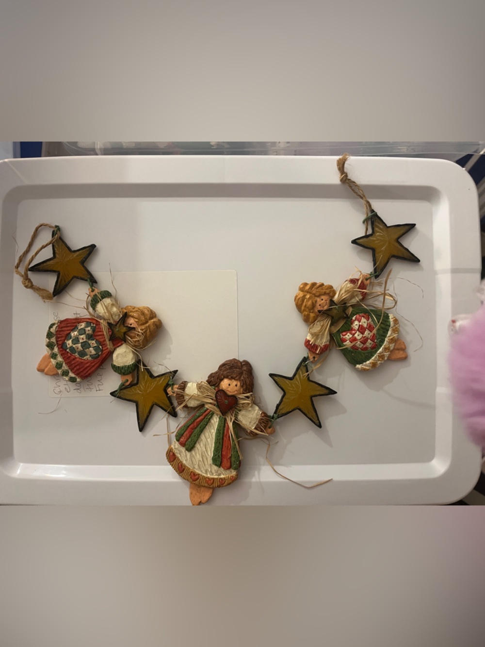 Handcrafted Angel & Star Garland in Green and Gold - Rustic Holiday Decor #252